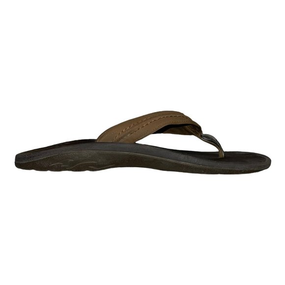 Olukai Brown Leather Thong Flip Flops Sandals Men's 15 - Picture 6 of 12